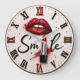 Smile Lipstick Glam Makeup Beauty Art  Große Wanduhr