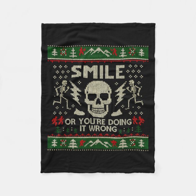 Smile Or You're Doing It Wrong Skeleton Skull Holi Fleecedecke (Vorderseite)