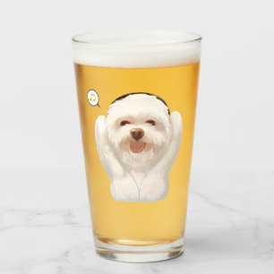 Smile Pup: Musik Vibes lächelnder Bichon Art Glas