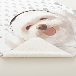 Smile Pup: Musik Vibes lächelnder Bichon Art Sherpadecke
