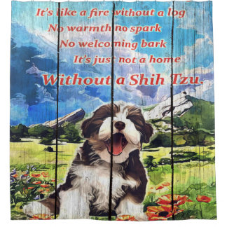 Smile Shih Tzu mit schöner Landschaft Duschvorhang
