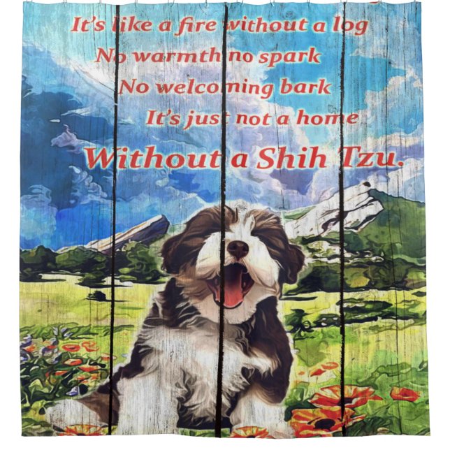 Smile Shih Tzu mit schöner Landschaft Duschvorhang (Vorderseite)