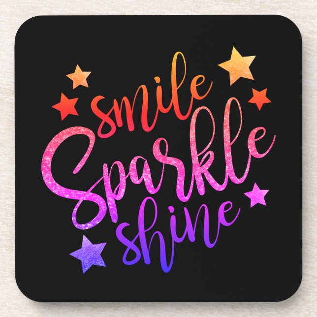 Smile Sparkle Shine Black Inspiration Zitat Untersetzer (Vorderseite)