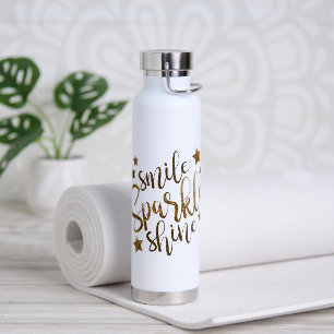 Smile Sparkle Shine Gold Glitzer Motivierend Wind Trinkflasche