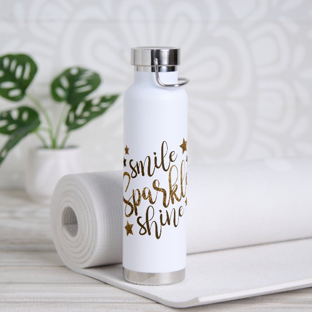 Smile Sparkle Shine Gold Glitzer Motivierend Wind Trinkflasche (Yoga)