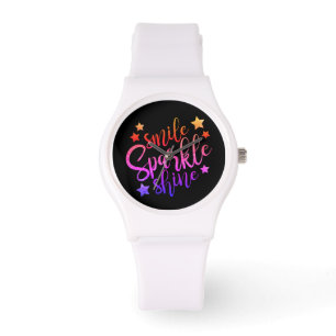 Smile Sparkle Shine Mehrfarbiges Zitat Armbanduhr