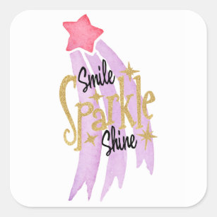 Smile Sparkle Shine Star Word Art Quadratischer Aufkleber