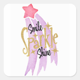 Smile Sparkle Shine Star Word Art Quadratischer Aufkleber