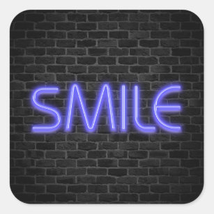 SMILE Text in Neonleuchten auf Backstein Quadratischer Aufkleber