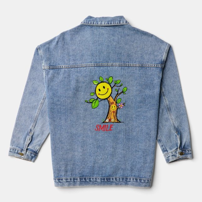 "Smile Tree" Positive Vibes Jeansjacke (Rückseite)