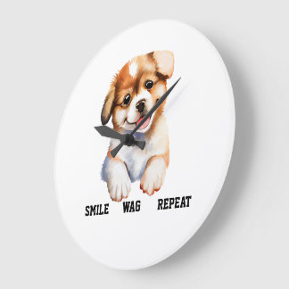 SMILE WAG REPEAT -CUTE DOG GROßE WANDUHR