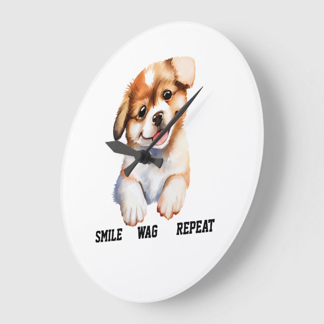 SMILE WAG REPEAT -CUTE DOG GROßE WANDUHR (Winkel)