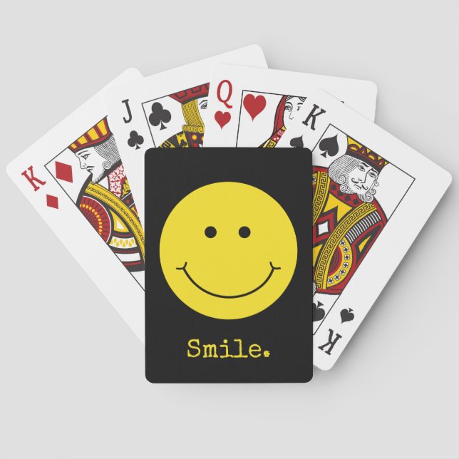 Smile Yellow Face Grinsen Schwarze Typografie Spielkarten (Rückseite)