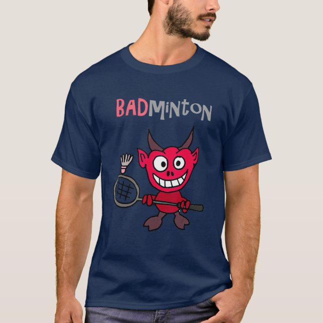 Smilenows Funny Devil spielen Badminton Pub T-Shirt (Vorderseite)