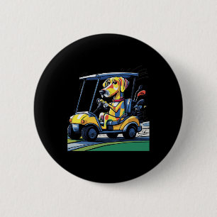 Smileteessports Lustiger gelber Lab Hund fährt Gol Button