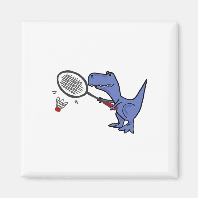 Smiletodaytees Fun T-rex Dinosaur Playing Badminto Magnet (Vorne)