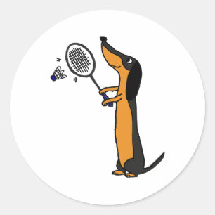 Smiletodaytees Funny Dackel Dog Badmint spielen Runder Aufkleber