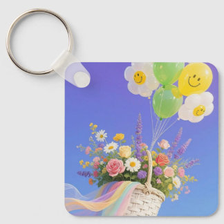 Smiley Balloon and Flower Basket Keychain Schlüsselanhänger