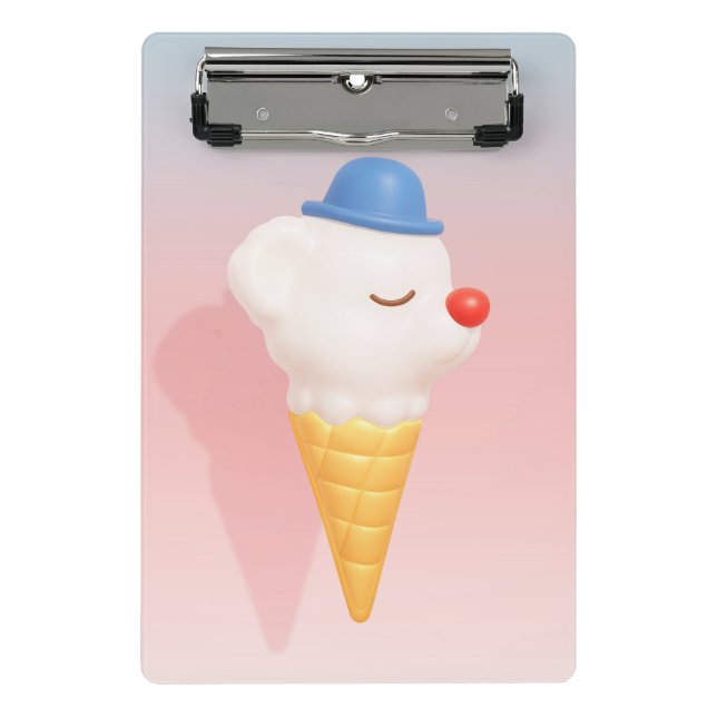 Smiley Cone: 3D Cute Dog Ice Cream Character Art Mini Klemmbrett (Vorderseite)