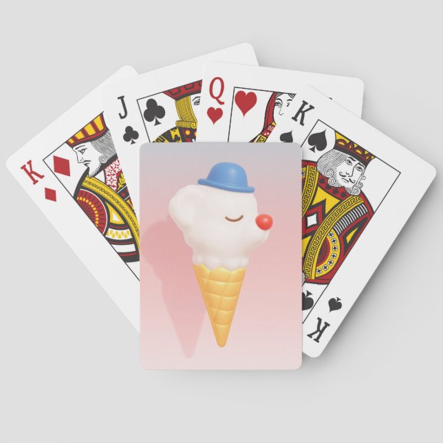Smiley Cone: 3D Cute Dog Ice Cream Character Art Spielkarten (Rückseite)