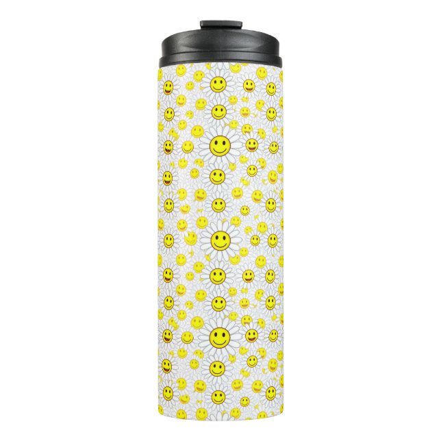 Smiley Daisies Pattern – Happy Flower Face Design Thermosbecher (Vorderseite)
