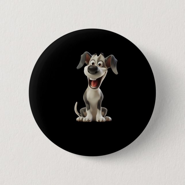 Smiley Dog (schwarzer Hintergrund) Aufkleber Button (Vorderseite)