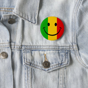 Smiley Emoji Gesicht Rasta Flagge Gestreift Button