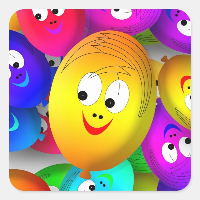 Smiley Faces Balloons Pattern-64171 Quadratischer Aufkleber (Vorderseite)