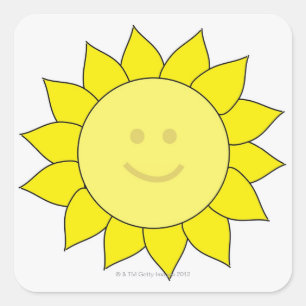Smiley-Gesichtige Sonnenblume Quadratischer Aufkleber