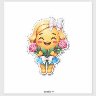 "Smiley Girl mit Rosen – Süße Emoji-Überraschung" Aufkleber