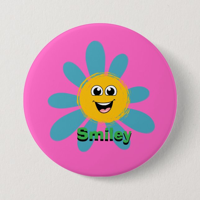 Smiley Happy Blume auf Knopfdruck Button (Vorderseite)