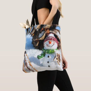 Smiley Little Snowman in Red Hat Tasche