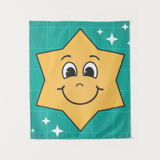 Smiley star yellow blue xmas kids design wandteppich