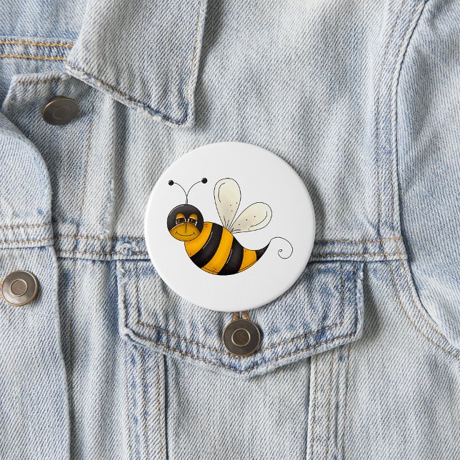Smiling Bee Fun Bumblebee Character Button (Von Creator hochgeladen)