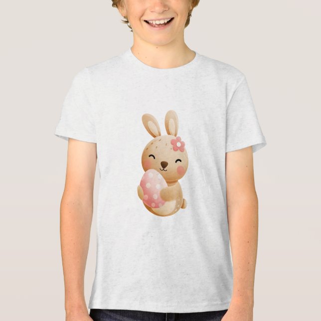 Smiling Bunny with Easter Egg Tri-Blend Shirt (Vorderseite)