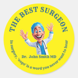 Smiling Cartoon Surgeon Design Medical Gift Idea Runder Aufkleber