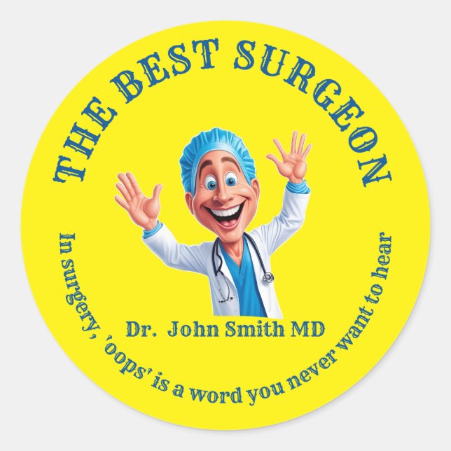 Smiling Cartoon Surgeon Design Medical Gift Idea Runder Aufkleber (Vorderseite)