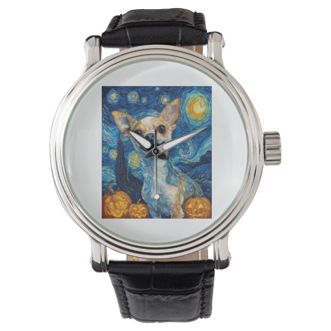 smiling chihuahua dog starry night by Van Gogh fin Armbanduhr (Vorderseite)