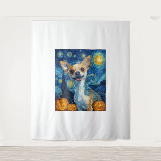 smiling chihuahua dog starry night by Van Gogh fin Wandteppich