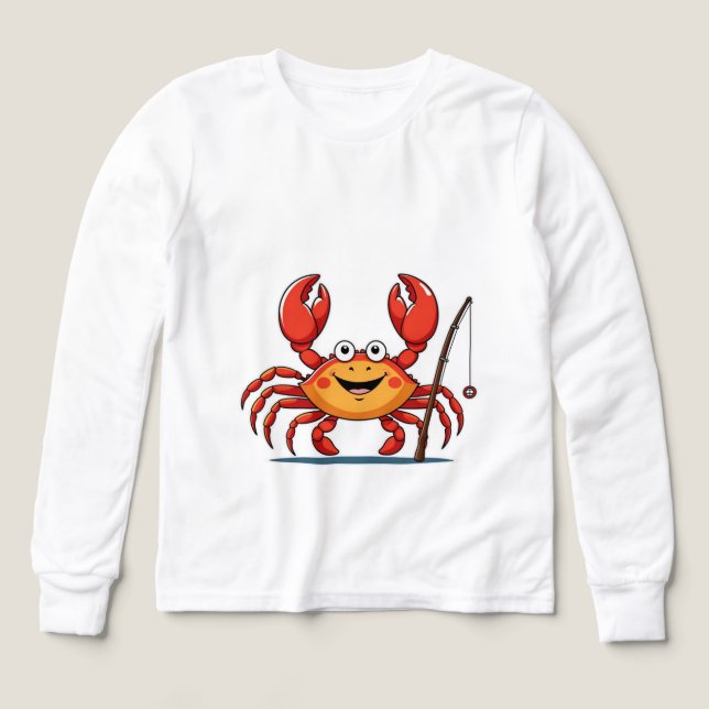 Smiling Crab Fishing – Kids’ Long Sleeve Tee (Design Vorderseite)