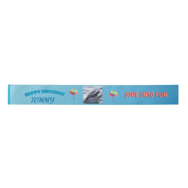 Smiling Dolphin Birthday Satinband (Vorderseite)