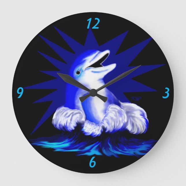 Smiling Dolphin Große Wanduhr (Vorderseite)