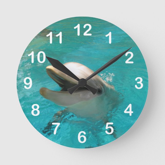 Smiling Dolphin Runde Wanduhr (Vorderseite)