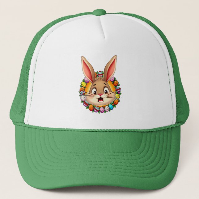 Smiling Easter Bunny – Floral Frame boné Truckerkappe (Vorderseite)