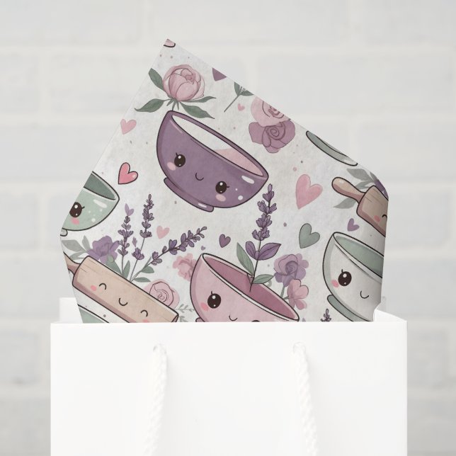Smiling Faces Floral Pink Purple Seidenpapier (Geschenktüte)