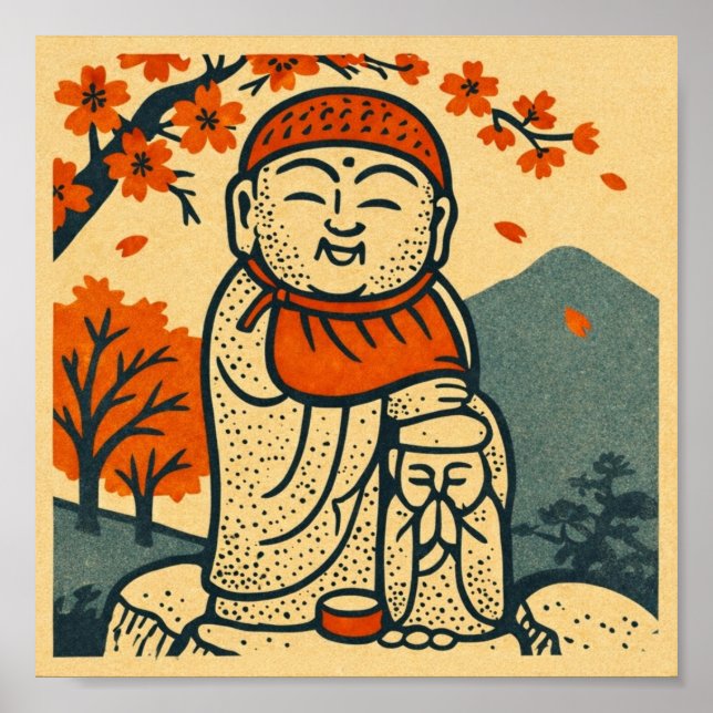 Smiling Jizo Guardian  – Japanese Folk Art  Poster (Vorne)