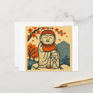 Smiling Jizo Guardian  – Japanese Folk Art  Postkarte