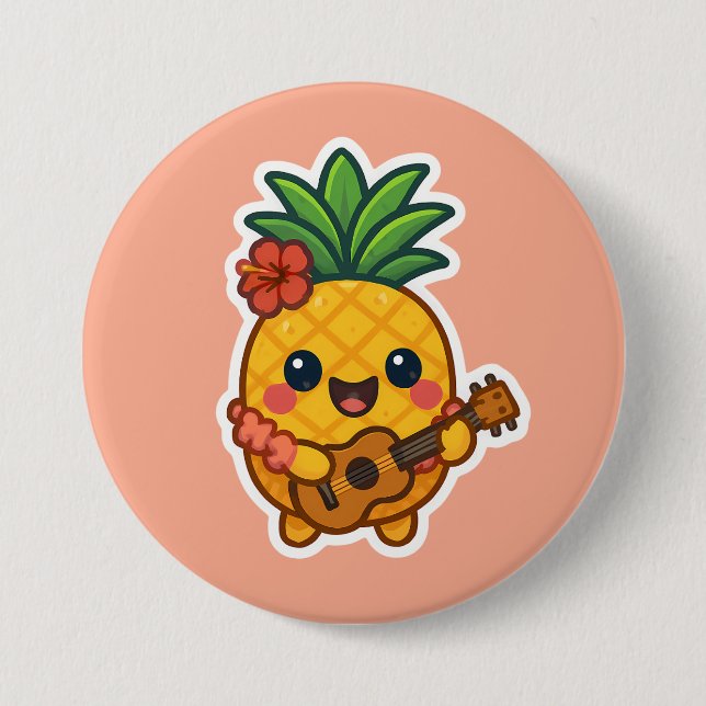 Smiling Kawaii Ananas - tropisch Button (Vorderseite)