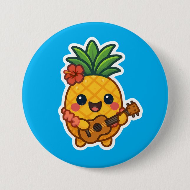 Smiling Kawaii Ananas - tropisch Button (Vorderseite)