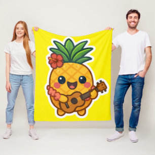 Smiling Kawaii Ananas - tropisch Fleecedecke